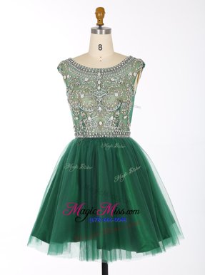 New Arrival Green Zipper Scoop Beading Prom Gown Chiffon Sleeveless