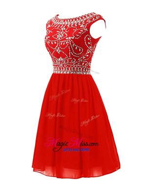 Custom Designed Scoop Sleeveless Zipper Prom Dresses Red Chiffon