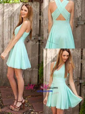Beauteous Pleated Prom Homecoming Dress Baby Blue Criss Cross Sleeveless Mini Length