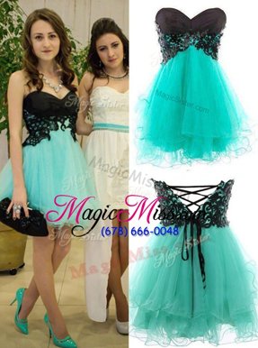 On Sale Blue Zipper Sweetheart Appliques Prom Dresses Tulle Sleeveless