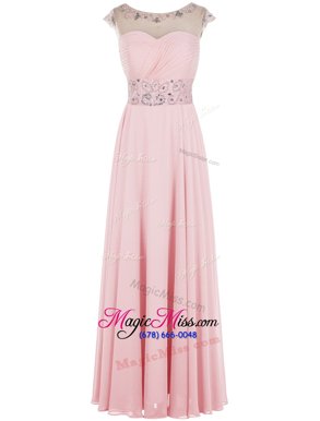 New Style Chiffon Scoop Sleeveless Zipper Beading Prom Party Dress in Baby Pink