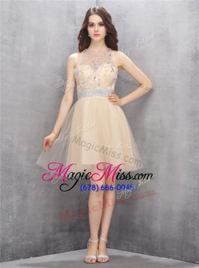 Best Scoop Champagne Sleeveless Beading Knee Length Prom Party Dress