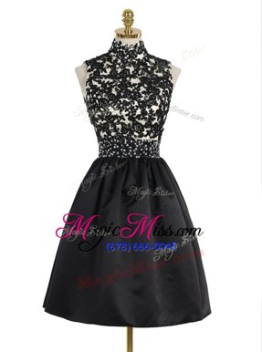 Extravagant High-neck Sleeveless Homecoming Dress Mini Length Beading and Appliques Black Satin