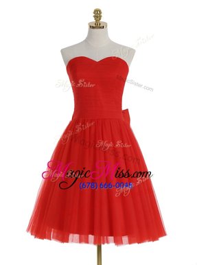 Glorious Red A-line Sweetheart Sleeveless Tulle Knee Length Zipper Ruching Homecoming Dress