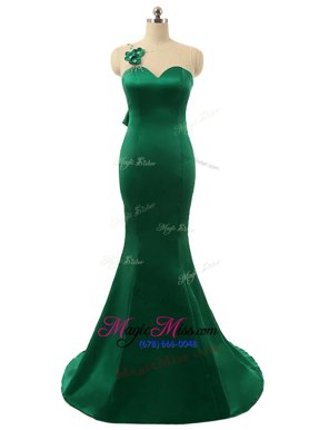 Custom Designed Mermaid Green Scoop Neckline Beading and Bowknot and Hand Made Flower Runway Inspired Dress Sleeveless Zipper