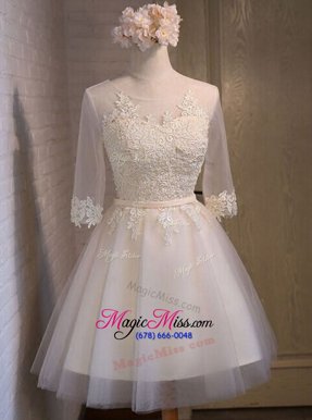 Hot Selling Scoop White Organza Lace Up Prom Dresses Half Sleeves Mini Length Appliques