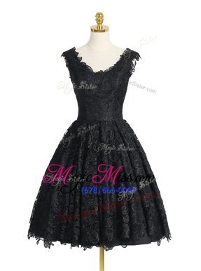 Affordable Black Celebrity Inspired Dress Prom and Party and For with Lace V-neck Sleeveless Zipper