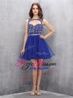 Royal Blue Zipper Dress for Prom Beading Sleeveless Mini Length
