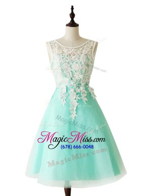 Inexpensive Aqua Blue A-line Scoop Sleeveless Organza Knee Length Zipper Appliques and Sashes|ribbons Homecoming Dress