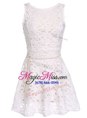 Cheap Scoop Sleeveless Evening Dress Mini Length Lace and Belt White Lace