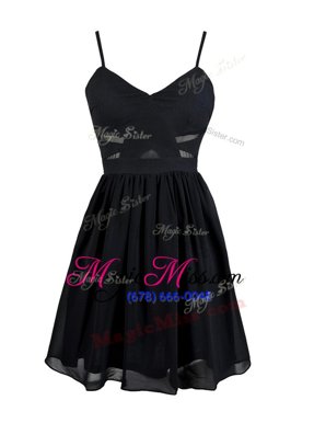 Pretty Ruching Evening Dress Black Zipper Sleeveless Mini Length