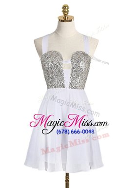 Custom Fit Straps Straps Sequins Prom Gown White Criss Cross Sleeveless Mini Length