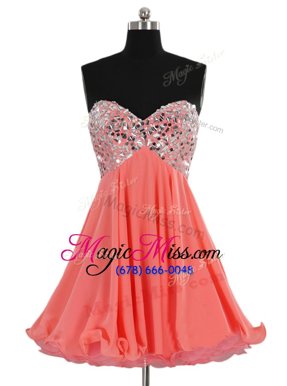 Fantastic Coral Red Lace Up Prom Party Dress Beading Sleeveless Mini Length