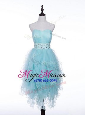 Low Price Light Blue A-line Sweetheart Sleeveless Tulle Asymmetrical Zipper Beading Prom Gown