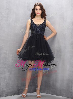 Custom Design Square Sleeveless Mini Length Beading Zipper Prom Gown with Black