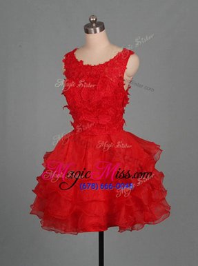 Excellent Scoop Red Organza Zipper Military Ball Gowns Sleeveless Mini Length Appliques