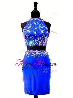 Super Mini Length Column/Sheath Sleeveless Royal Blue Prom Dresses Zipper