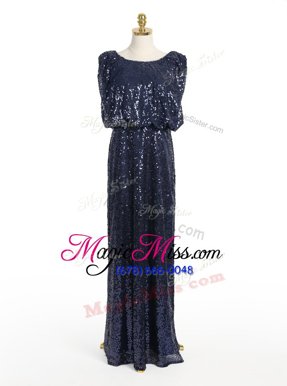 Smart Scoop Sequins Navy Blue Sleeveless Sequined Zipper Mother Of The Bride Dress for Prom and Wedding Party