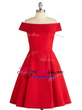 Wonderful Off the Shoulder Red Zipper Prom Dress Ruching Sleeveless Knee Length