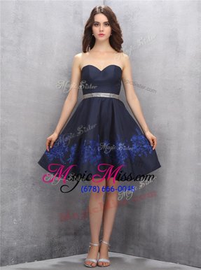 Decent Sweetheart Sleeveless Zipper Evening Dress Navy Blue Satin