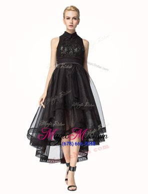 Flirting Black Prom Dress Prom and Party and For with Lace High-neck Sleeveless Zipper