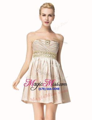 Designer Champagne Strapless Neckline Beading and Pleated Prom Party Dress Sleeveless Side Zipper