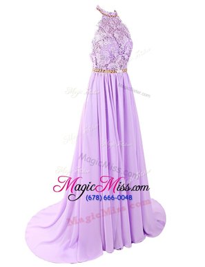 With Train Lavender Homecoming Dress Sleeveless Brush Train Backless