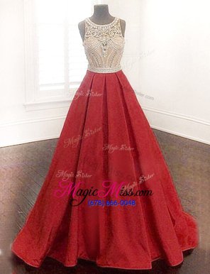 Charming Scoop Floor Length A-line Sleeveless Red Prom Gown Zipper