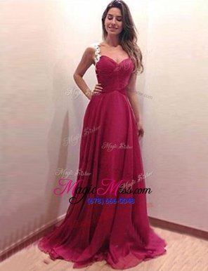 Classical Scoop Burgundy Sleeveless Appliques Side Zipper Prom Gown
