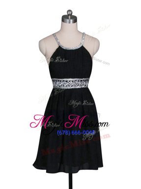 Colorful Halter Top Sleeveless Zipper Mini Length Beading Prom Dress