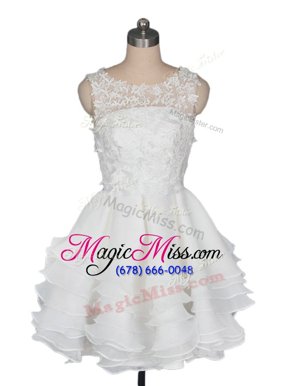 Scoop Knee Length White Homecoming Dress Organza Sleeveless Appliques and Ruching