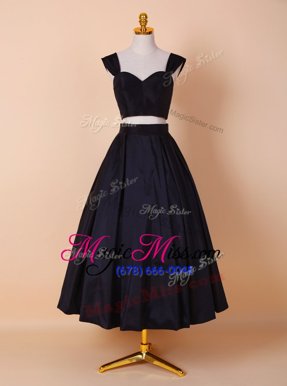 On Sale Tea Length Black Homecoming Gowns Straps Sleeveless Zipper