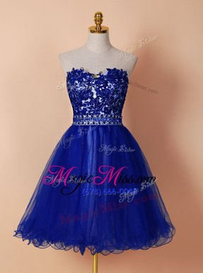 Edgy Tulle Sleeveless Knee Length Prom Party Dress and Beading and Appliques