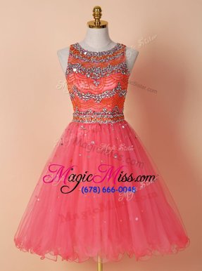 Edgy Tulle Scoop Sleeveless Zipper Beading Prom Evening Gown in Watermelon Red