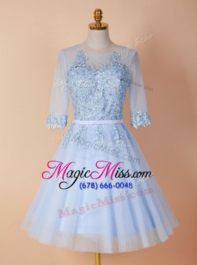 Discount Light Blue Backless Scoop Appliques Organza Half Sleeves