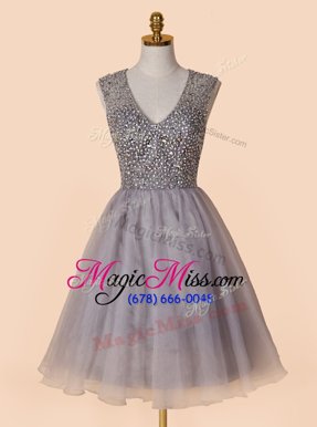 Clearance Grey Homecoming Gowns Prom and For with Sequins V-neck Sleeveless Zipper