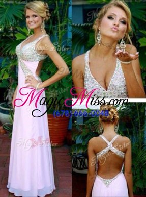 Fancy Pink Sleeveless Chiffon Criss Cross Formal Evening Gowns for Prom and Party