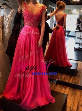 Modest Red Scoop Zipper Appliques Prom Gown Sleeveless