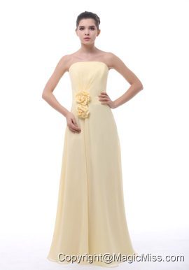 Missouri Hand Made Flowers Decorate Bodice Light Yellow Chiffon Floor-length Strapless Prom / Evening Dress For 2013