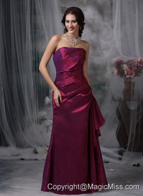 Purple Elegant Bridesmaid Dress Column Strapless Taffeta Appliques Floor-length