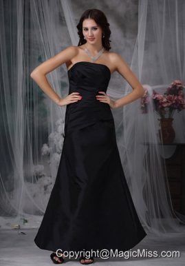 Black A-line Strapless Ankle-length Satin Ruch Prom Dress