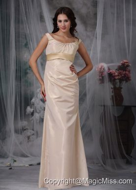 Champagne Column Off The Shoulder Floor-length Satin Prom / Evening Dress