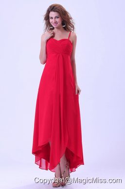 High-low Prom / Homecoming Dress With Spaghetti Straps Chiffon Coral Red For Custom Made