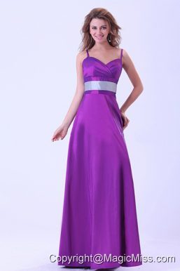 Purple Mother Of The Bride Dress With Belt Spaghetti Straps Floor-length