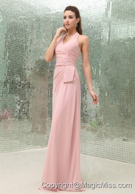 Light Pink Halter Prom Dress With Brush Train Chiffon