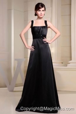 Straps Black Prom Dress With Belt A-line Floor-length