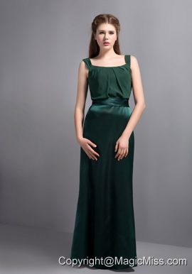 Dark Green Column Square Floor-length Taffeta and Chiffon Prom Dress