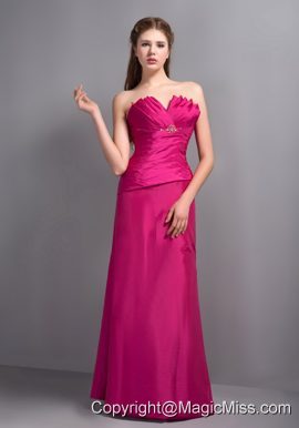 Hot Pink Column V-neck Floor-length Taffeta Beading Prom Dress