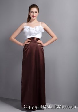 White and Brown Column Straps Ankle-length Taffeta and Organza Ruffled Layers Prom Dress