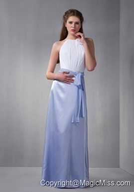 White and Lilac Column Scoop Floor-length Elastic Woven Satin Hand Made Flower Prom Dress